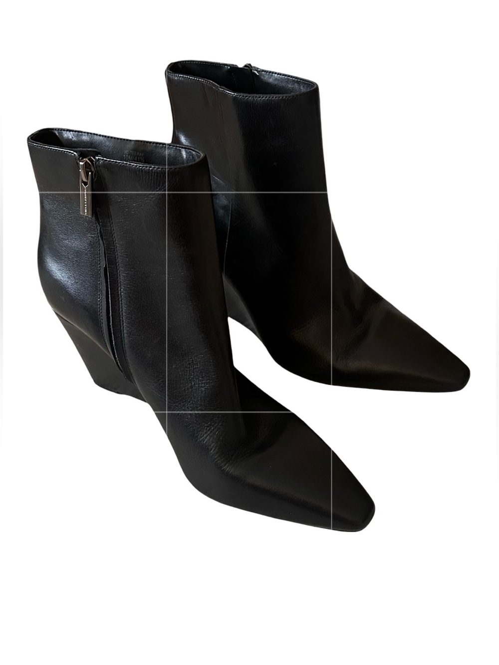 Vince Camuto TEERAY Sleek Black Leather Pointed Toe Wedge Ankle Booties